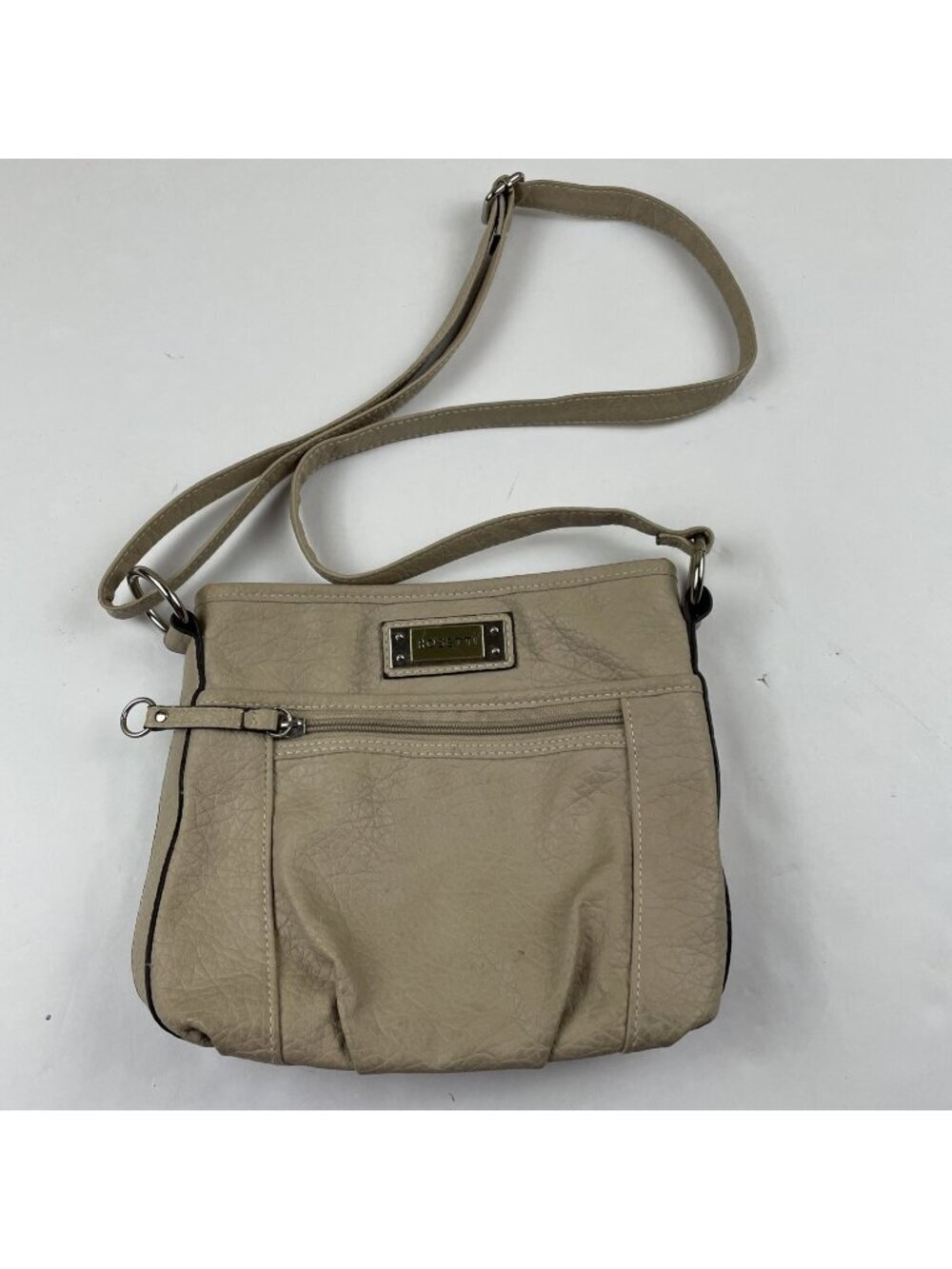 Rosetti Crossbody Purse Bag Pebbled Faux Leather Cream Zip Magnetic Closures